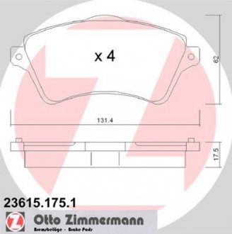 Тормозные колодки (передние) ZIMMERMANN 23615.175.1 (фото 1)