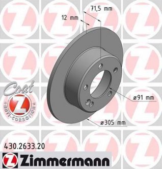 Гальмівний диск (задній) ZIMMERMANN 430.2633.20 (фото 1)