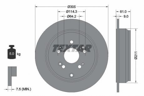 Гальмівний диск (задній) TEXTAR 92162503 (фото 1)