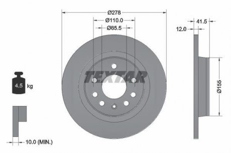 Гальмівний диск (задній) TEXTAR 92118503 (фото 1)