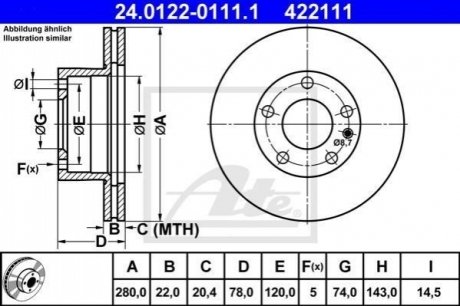 Тормозной диск (передний) ATE 24.0122-0111.1 (фото 1)
