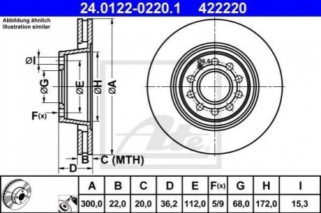 Тормозной диск (задний) ATE 24.0122-0220.1 (фото 1)