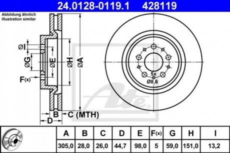 Тормозной диск (передний) ATE 24.0128-0119.1 (фото 1)