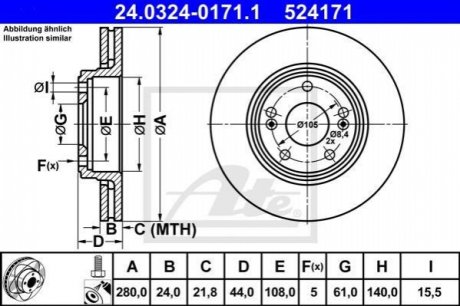 Тормозной диск (передний) ATE 24.0324-0171.1 (фото 1)