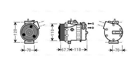 AVA FIAT Компресор кондиціонера DOBLO, FIORINO, PUNTO EVO, CITROEN, PEUGEOT FTAK384