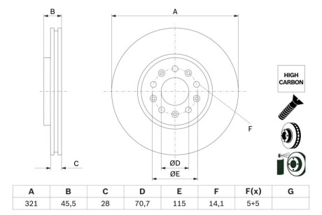 BOSCH  OPEL диск гальмів.передн. Insignia B 0986479F03