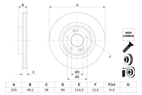 BOSCH диск гальм. передн. KIA SORENTO 15- 0986479F35