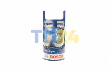 Лампа розжарювання P21/4W 12V 21/4W PURE LIGHT (blister 2шт) (вир-во Bosch) 1 987 301 015