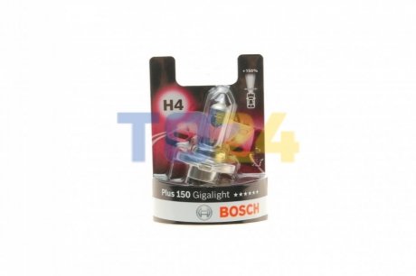 Лампа накаливания H4 12V 60/55W P43t  GigaLight +150 (blister 1шт) (пр-во Bosch) 1 987 301 136