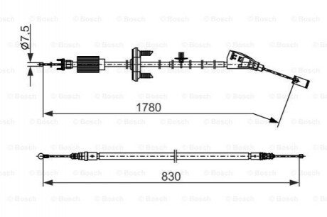 Трос ручного гальма BOSCH 1987482797 PEUGEOT 3008 1.6VTI 09-, 1.6HDI 09-