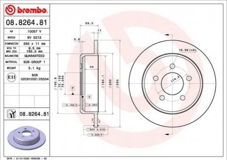 Тормозной диск (задний) BREMBO 08.8264.81 (фото 1)