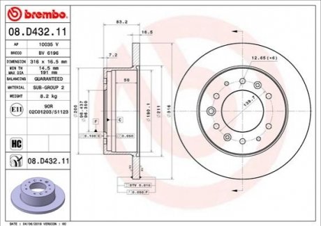 Тормозной диск BREMBO 08.D432.11 (фото 1)