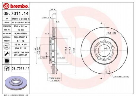 Тормозной диск (передний) BREMBO 09.7011.14 (фото 1)