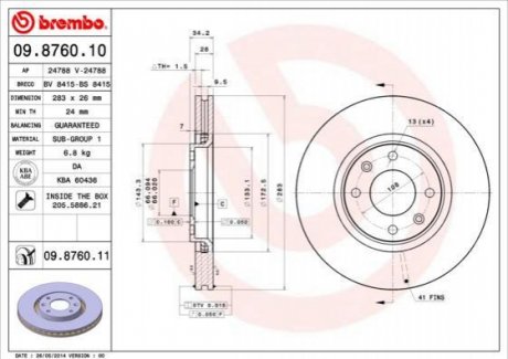 Тормозной диск (передний) BREMBO 09.8760.10 (фото 1)