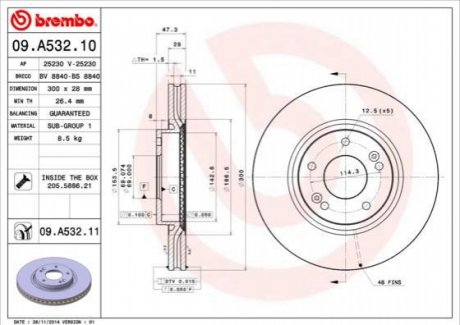 Тормозной диск (передний) BREMBO 09.A532.10 (фото 1)