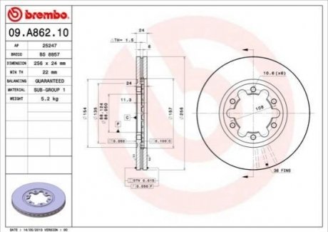 Гальмівний диск BREMBO 09.A862.10 (фото 1)