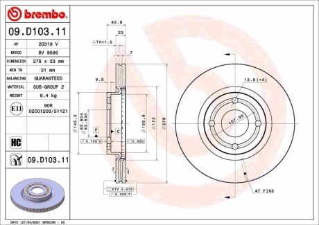 Гальмівний диск 09.D103.11