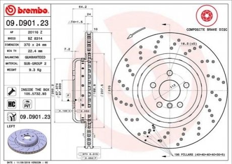 Тормозной диск BREMBO 09.D901.23 (фото 1)