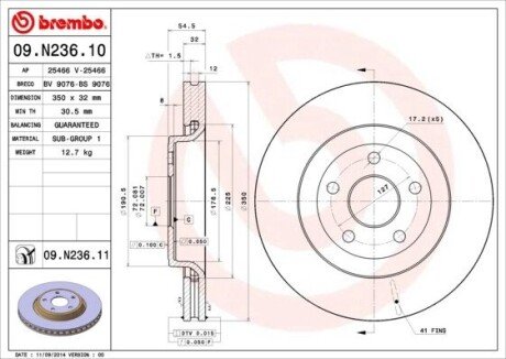 Тормозной диск BREMBO 09.N236.11 (фото 1)