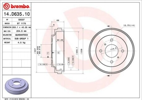 Гальмівний барабан BREMBO 14.D635.10 (фото 1)