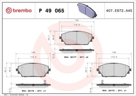 Комплект гальмівних колодок P49065