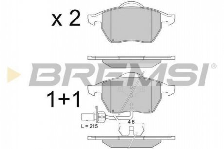 Тормозные колодки перед. Passat B5/Audi A4/A6 00-05 (с датчиком) BREMSI BP2816 (фото 1)