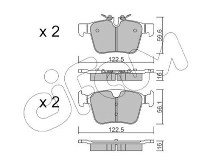 CIFAM LANDROVER К-т задніх гальм. колодок Discovery Sport 2,0-2,2 14-, Range Rover Evoque 2,0-2,2 11- 822-1122-0