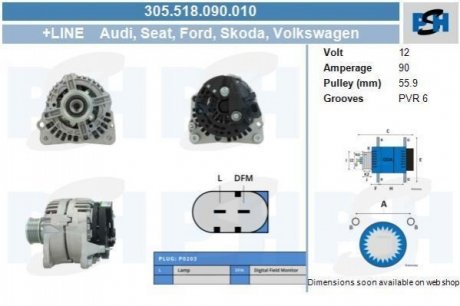 Генератор новий VW T5 03-15 CV PSH 305518090010 (фото 1)