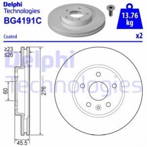 Тормозной диск.комплект 2шт. Delphi BG4191C