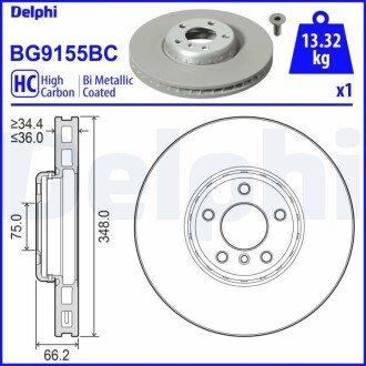 Диск гальмівний (передній) BMW 5 (F10/F11)/6 (F12/F13)/7 (F01-F04) 09- (348x36) (L) PRO+ BG9155BC