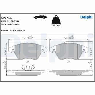 DELPHI VW Гальмівні колодки передн. Audi A3 03- Golf V, Caddy III, Touran Skoda Octavia LP3711