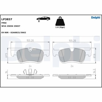 DELPHI CITROEN передні гальмівні колодки CITROEN BERLINGO, BERLINGO/MINIVAN, C4 GRAND PICASSO II, C4 PICASSO II, C4 SPACETOURER, GRAND C4 SPACETOURER OPEL COMBO TOUR / LIFE, COMBO/MINIVAN 1.2-2.0D 02.13- LP3837