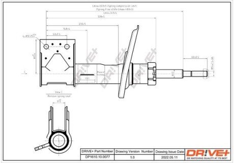 Амортизатор (передній) Citroen C4 II/DS4 09-/Peugeot 3008 I 09-17 (R) DRIVE DP1610100077 (фото 1)