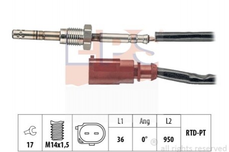 Датчик температури випускних газів 1.6TDI Skoda Octavia 12-/VW Golf VII 12- 1.220.256