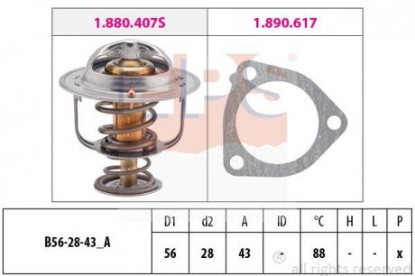 EPS TOYOTA Термостат с прокладкой Avensis 2.0  -08,Nissan Primera 2.0d 1.880.407