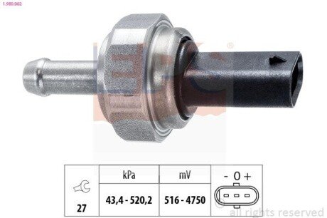 Датчик тиску відпрацьованих газів BMW 1 (F20/F21) 1.4d-2.5d/3 (E90/F30/F80) 1.6d-2.5d/5 (F10/F11)/X5 (F15/F85) 2.5d-3.0d 1.980.002