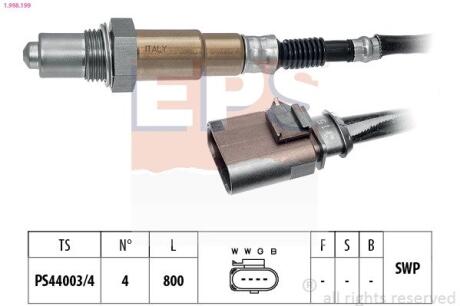 EPS VW Лямбда-зонд GOLF 1.2/1.4 12-, TIGUAN 1.4 16-18, AUDI Q2 (GAB, GAG) 1.4 TFSI 16- 1.998.199