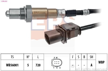 EPS VW Лямбда-зонд JETTA IV 2.0 10-17, SCIROCCO III 2.0 13-17, A8 3.0 12-16, PORSCHE CAYENNE 3.6 10-, FORD KUGA II 1.5 16- 1.998.422