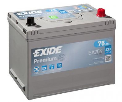 Аккумулятор   75Ah-12v Exide PREMIUM (267х172х220),R,EN630 EA754