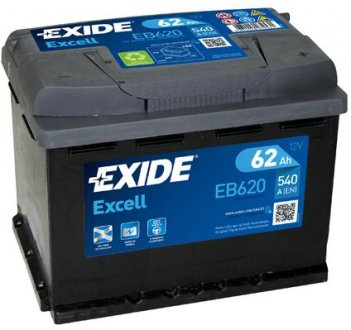 Акумулятор 62Ah-12v EXCELL (242х175х190), R+, EN540 EXIDE EB620 (фото 1)