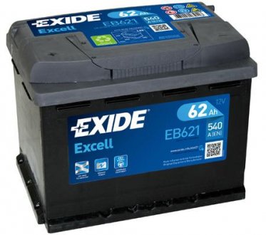 Акумулятор 62Ah-12v Exide EXCELL (242х175х190), L, EN540!. -10% EB621