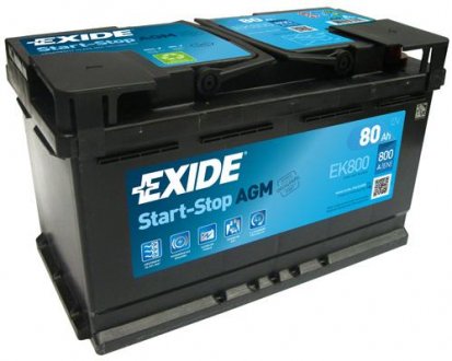 Аккумулятор 80Ah-12v AGM (315х175х190), R+ EXIDE EK800 (фото 1)