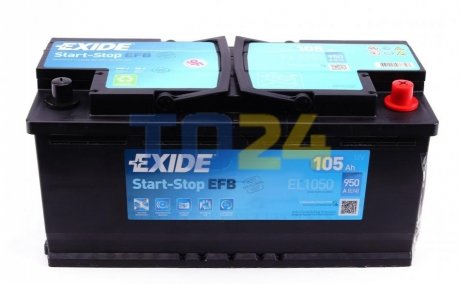 Аккумулятор 105Ah-12v EFB (392х175х190), R+ EXIDE EL1050 (фото 1)