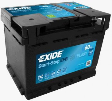 Аккумулятор 60Ah-12v EFB (242х175х190), R+ EXIDE EL600 (фото 1)