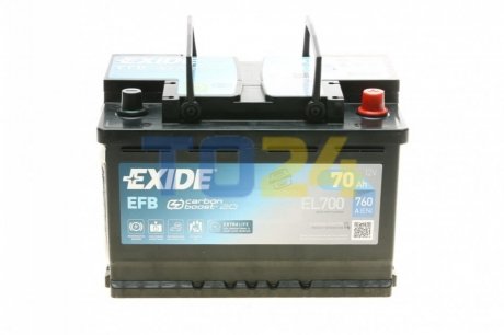 Акумулятор 70Ah-12v EFB (278x175x190), R+ EXIDE EL700 (фото 1)