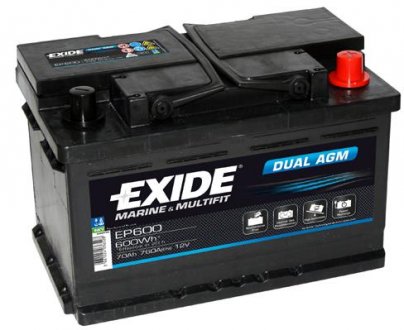 Акумулятор 70Ah-12v EXIDE AGM (278x175x190), R+ EP600