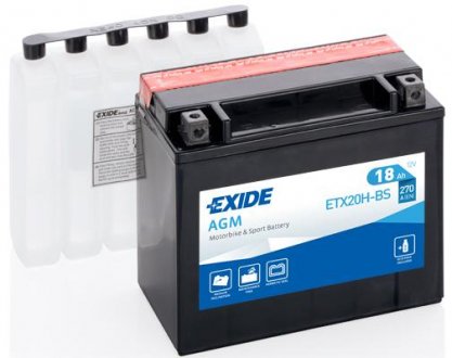 Аккумулятор   18Ah-12v Exide AGM (ETX20H-BS) (175х87х155) L, EN270