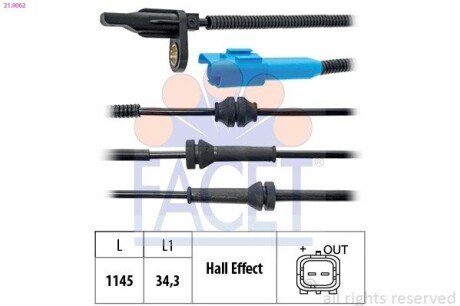 Датчик ABS Citroen C2,C3/Peugeot 1007 02-11 перед Л/Пр 21.0062