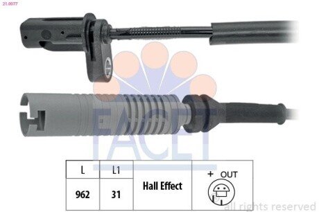 Датчик ABS BMW 1(E81), 3(E90) 05- задний Л/Пр 21.0077