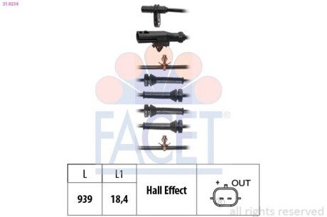 Датчик ABS Kadjar (15-)/Koleos (16-) (210234) Facet